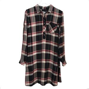 J. Jill | Plaid Roll Tab Long Sleeve Shirt Dress Small Black Red